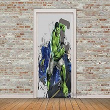 XXXCH Fresque De Porte 3D Hulk Héros 80X200Cm Papier Peint Autocollant De Porte 3D Sticker De Porte Auto-Adhésif Amovible Pvc Pour Chambre Bureau Placard Enfant Chambre Décoration Murale Art Déco