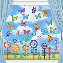 Autocollants de Fenêtre de Printemps de Taille Large Autocollants de Fenêtre de Papillon Fleur Autocollants Anti-Collision pour Décoration de Baby Shower Fournitures de Fête