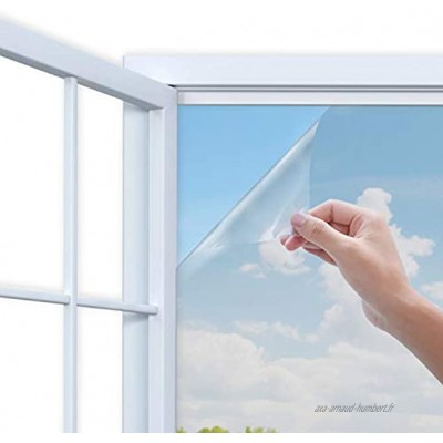 Film Miroir Fenêtre Anti UV Contrôle de la Chaleur Sun Blocker Protection de la Vie Privée Verre Film Décoratif pour la Maison et Les Fenêtres de Bureau 44.5 x 200cm Argent
