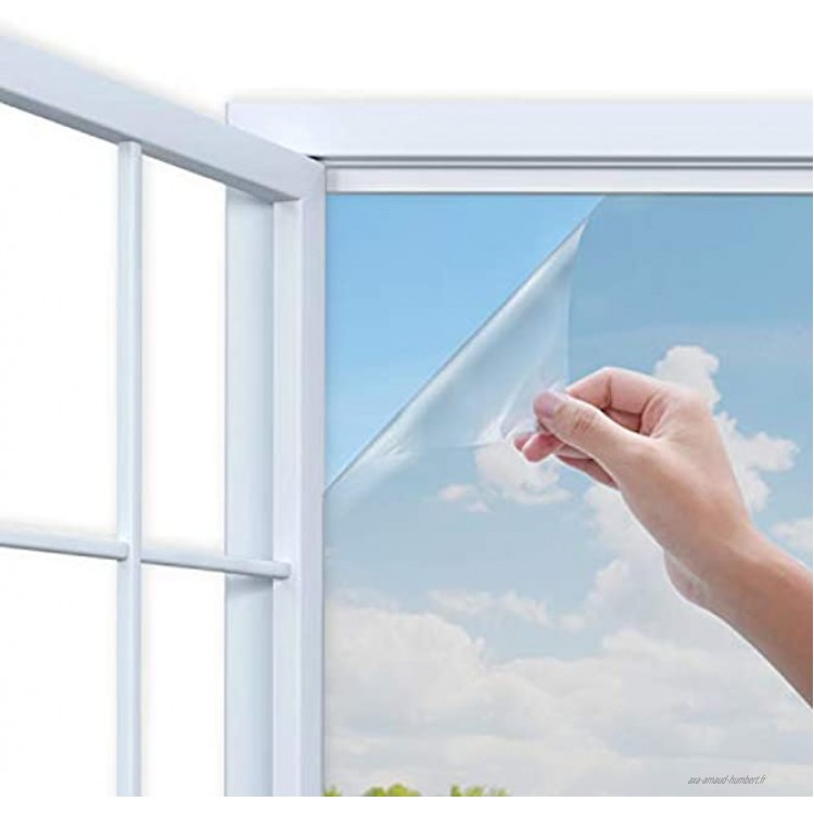 Film Miroir Fenêtre Anti UV Contrôle de la Chaleur Sun Blocker Protection de la Vie Privée Verre Film Décoratif pour la Maison et Les Fenêtres de Bureau 44.5 x 200cm Argent