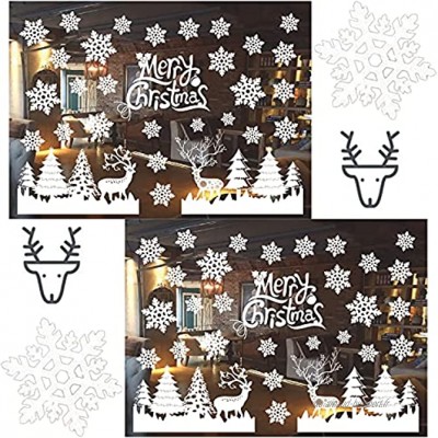 Sticker Mural Noël Elk 2 Feuilles Noël Stickers Fenetre Décoration Noël Sticker Flocons de Neige Autocollants Flocons de Neige Stickers Statique Autocollants pour Décoration de Noël et D'hiver