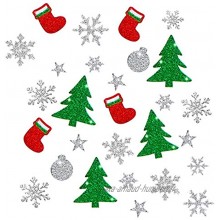 Wishstar Autocollants de Noël 10 Feuilles Noël Autocollants Fenetre NoëL Décoration Stickers Brillant DIY Enfant Amusant Botte de Sapin Noël Boules Noël Etoile Flocon Neige