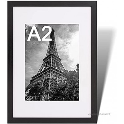 Fabian Clarke London Cadre photo moderne en bois noir avec passe-partout blanc et verre à suspendre en format portrait ou paysage A2