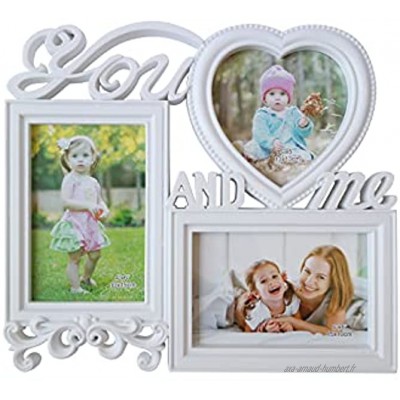 Love You and Me Cadre photo multi-usages pour 3 photos décoration créative Blanc