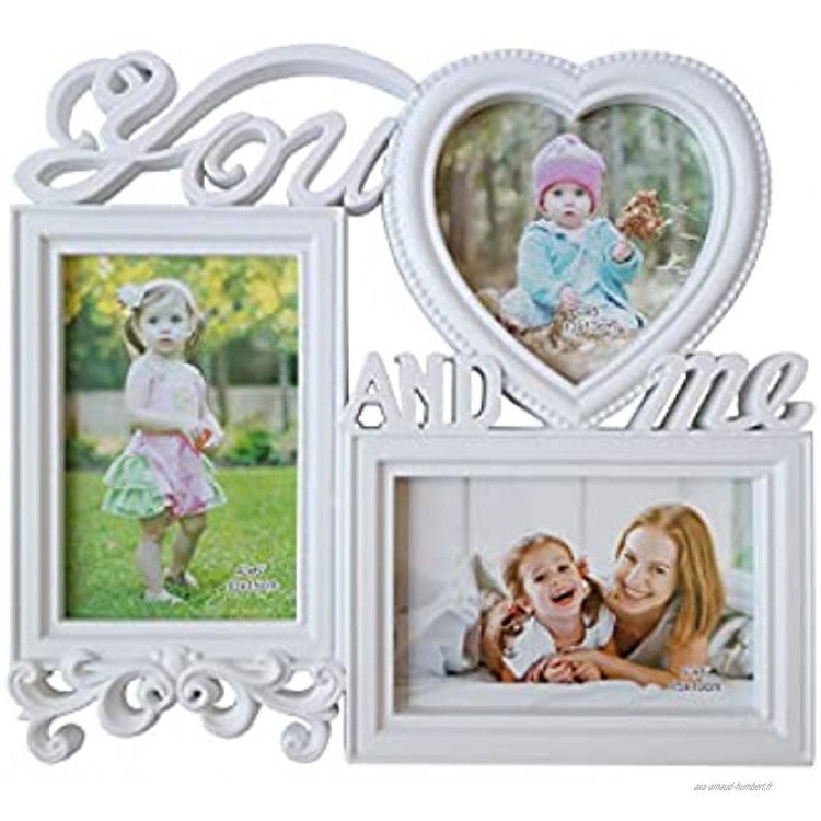 Love You and Me Cadre photo multi-usages pour 3 photos décoration créative Blanc
