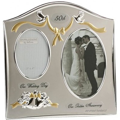 Two Tone Silverplated Wedding Anniversary Gift Photo Frame "50th Golden Anniversary"
