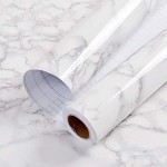 Hode Papier Adhésif pour Meuble Marbre 30cm X 2m Film Autocollant Gris Blanc Papier Adhésif Meuble PVC Imperméable Papier Peint pour Comptoirs de Cuisine Salle de Bain
