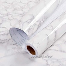 Hode Papier Adhésif pour Meuble Marbre 30cm X 2m Film Autocollant Gris Blanc Papier Adhésif Meuble PVC Imperméable Papier Peint pour Comptoirs de Cuisine Salle de Bain