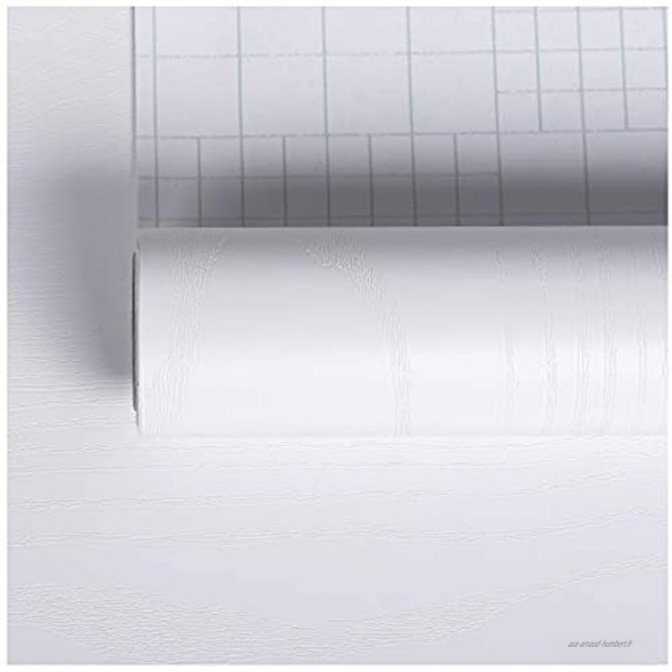 VEELIKE Papier Peint Bois Blanc Papier Adhésif pour Meuble Rouleau Papier Vinyl Autocollant Papier Peint Adhesif Cuisine Imperméable Décoratifs Armoire Chambre Salle de Bain Salon Porte 3 m x 0,41 cm