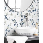 Vinyle adhésif pour meubles et murs 40 x 500 cm fleurs raffinées bleu et blanc fond blanc VNL-129