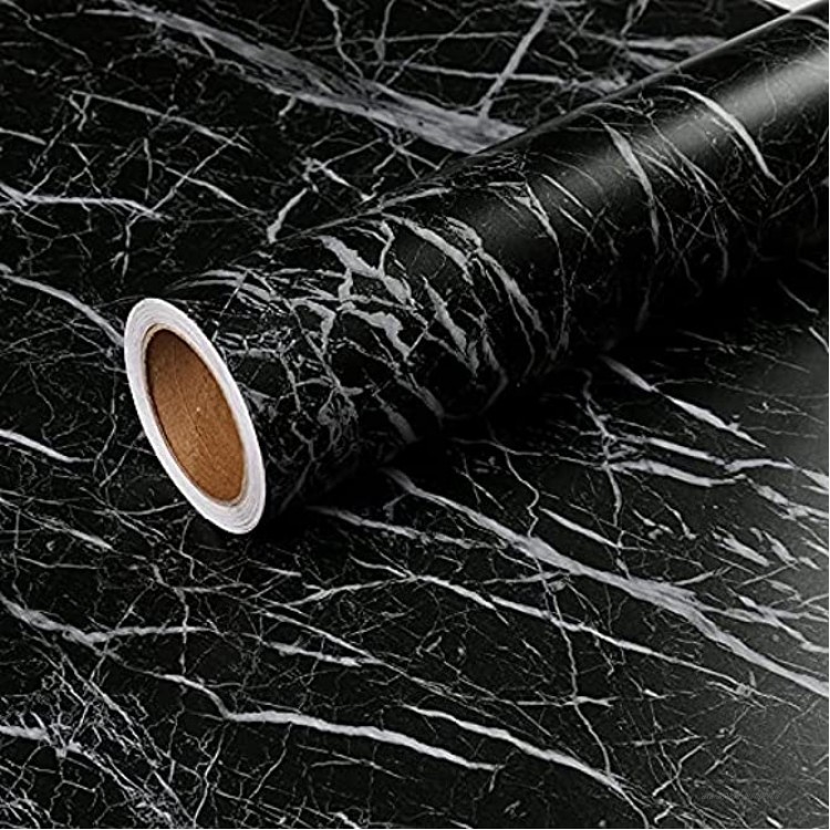 xiaoshun Stickers Autocollant de rénovation de Meubles de Cuisine résistant à l'huile de Papier Peint en marbre Auto-adhésif-1.2 * 5M Mat épaissie-King Kong Noir