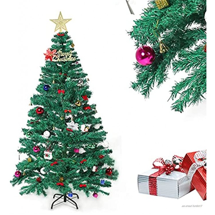 CHINZIO Sapin de Noël Artificiel 180cm avec Xmas Party Decortaion Matériel PVC Arbre de Noël avec Socle en Métal Vert 6ft
