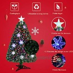 Costway Sapin de Noël Arbre de Noël Artificiel avec Flocon de Neige Lumières LED et Pied Matériau PVC pour Décoration de Noël 90 120 150 180cm Vert90CM