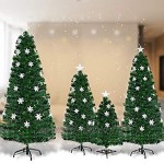 DREAMADE Sapin de Noël Artificiel avec Flocon de Neige 90CM 120CM 150CM 180CM avec Lampes à LED et Etoile au Sommet d’Arbre Pieds en Fer et Feuilles en PVC Décoration pour Noël Vert 180cm