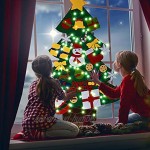 Feutre Arbre de Noël Sapin de Noël DIY Kit avec 30 Pcs Ornements Détachables et 10 CM 100 lumières LED chaîne Suspendue au Mur ou à la Porte etc. Décoration de Noël Parfait cadeaux pour Les Enfants.