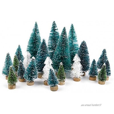 Goldenlight 27Pcs Sapin de Noel Miniature Arbre de Noël Artificiel Mini Vert et Blanc Bleu Turquoise Mixte Decoration de Table Intérieur Chambre Maison