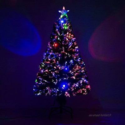 HOMCOM Sapin de Noël Artificiel Lumineux Fibre Optique LED Multicolore + Support Pied Ø 60 x 120H cm 130 Branches étoile Sommet Brillante Vert