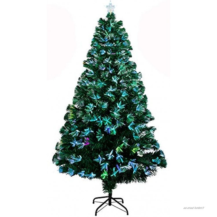 LOMOFI 180cm Sapin de Noël Artificiel Lumineux Fibre Optique LED Multicolore,Vert Arbre de Noel avec PVC 250 Branches,Christmas Tree avec Support en Métal,étoile Sommet Brillante