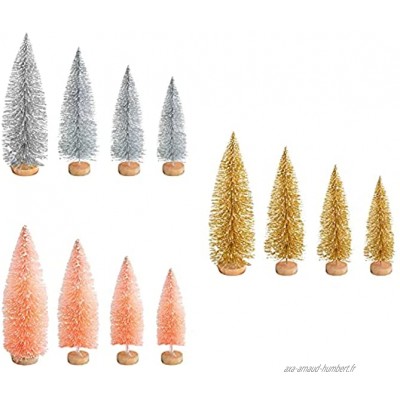 Maoiut Lot de 12 sapins de Noël miniatures en sisal givré avec base en bois pour décoration de table
