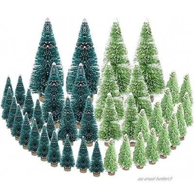 mengger 42Pcs Sapin de Noel Artificiel Miniature Arbre de Noël Mini Bois Bleu Turquoise Sisal Neige Decoration de Table Intérieur Chambre Maison Fête