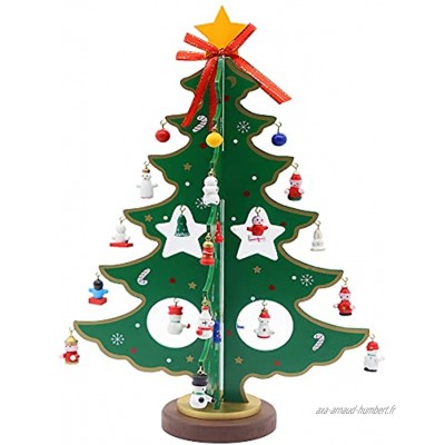 Mini sapin de Noël en bois avec suspension pour décoration en bois de sapin de Noël Décoration pour le bureau Mini ornements DIY Sapin de Noël 3D Mini ornements Vert