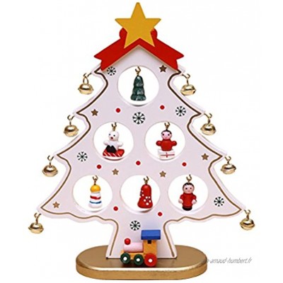Oulii Mini sapin de Noël en bois avec décorations Arbre de Noël Décoration de Noël Blanc