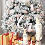 Sapin de Noël pré-lit avec Ornements et lumières LED Sapin de Noël en PVC Blanc Sapin de Noël Magasin de Salon décor de Vacances à la Maison Sapin de Noël Artificiel Neige floquée-blan