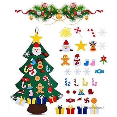 Viilich Sapin de Noël en feutre arbre de Noël en feutre pour enfants avec 33 décorations détachables de 100 cm arbres de Noël pour cadeaux de Noël décorations de porte de maison ou de mur de Noël