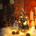 WBTY Arbre de Noël artificiel de table 40 cm Mini sapin de Noël Décoration de bureau avec lumière LED Décoration pour le jour de Noël Doré