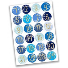 24 Autocollants avec numéro pour Calendrier de l'Avent Cristaux de Glace Bleu Froid Nr 26 Autocollants pour créer ou décorer
