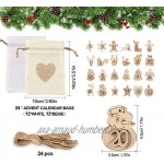 24 Calendrier de l'Avent-Sac en Tissu Sac Calendrier de l'avent Sachets Cadeaux de Noël DIY Sachets en Jute DIY Décoration de Noël Corde de Chanvre de 10 m