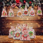 Calendrier de l'Avent à remplir sac cadeau de Noël avec autocollants de 1 à 24 chiffres de l'Avent sachets en tissu sacs en toile de jute calendriers de Noël