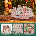 Calendrier de l'Avent à remplir sac cadeau de Noël avec autocollants de 1 à 24 chiffres de l'Avent sachets en tissu sacs en toile de jute calendriers de Noël
