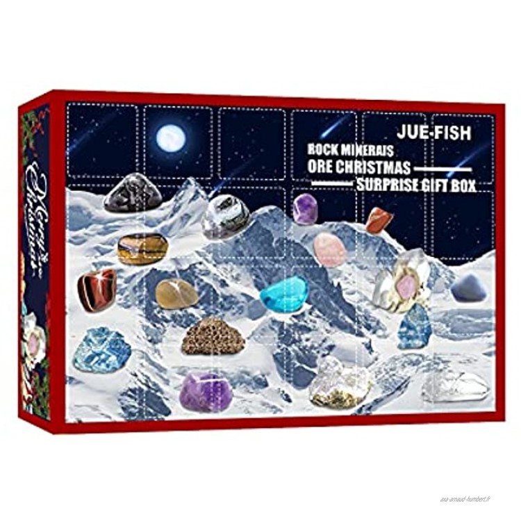 Calendrier de l'Avent de Noël de minerai,Calendrier de l'Avent en cristal de guérison calendrier de compte à rebours avec des roches calendrier de l'Avent de Noël avec 24 petits cadeaux#01