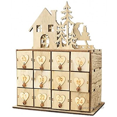 Calendrier de l'Avent en Bois de Noël avec 24 tiroirs de Rangement pour Enfants Décoration de Noël Boîte à Bijoux de Noël