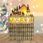Calendrier de l'Avent Sapin de Noël décoratif en Bois Calendrier de l'Avent Lumineux 24 Tiroirs à remplir Décoration de Noël en Bois Éclairage LED 35,5x22,5x10 cm
