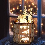 Heritan Calendrier de l'Avent en forme de boîte à musique tournante à LED décoré avec des lumières LED en bois sculpté compte à rebours jusqu'à Noël