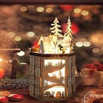 Heritan Calendrier de l'Avent en forme de boîte à musique tournante à LED décoré avec des lumières LED en bois sculpté compte à rebours jusqu'à Noël