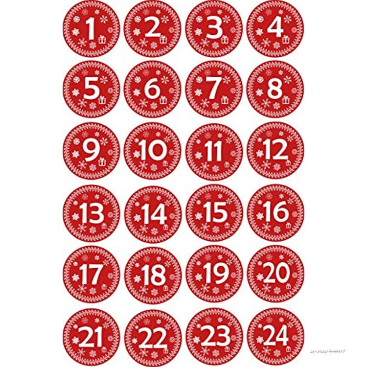 Jintora Autocollants pour Advent 1 à 24 Style Vintage Rouge Étiquettes Stickers Calendrier de l'Avent Rond Coupe Bricolage Coller
