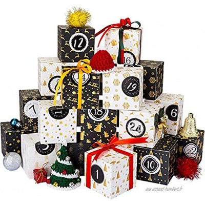 Kesote Calendrier de l'Avent 24 Boites Cadeau Noël décoratives Papier noël Cadeau de Bricolage s Noël 7 * 7 * 7cm avec Chiffres Autocollants