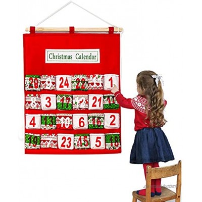 LOHOX Calendrier de l'avent de Noël avec 24 Poches à remplir et Suspendre Beau Calendrier de Noël Bricolage avec Chiffres pour Hommes Femmes et Enfants