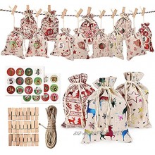 Petits Sacs 24PCS Bricolage calendriers de l'avent Petits Sacs Sac d'emballage en Coton de Noël Sacs de Bonbons Cadeaux Sacs de l'avent avec Cordon de Serrage