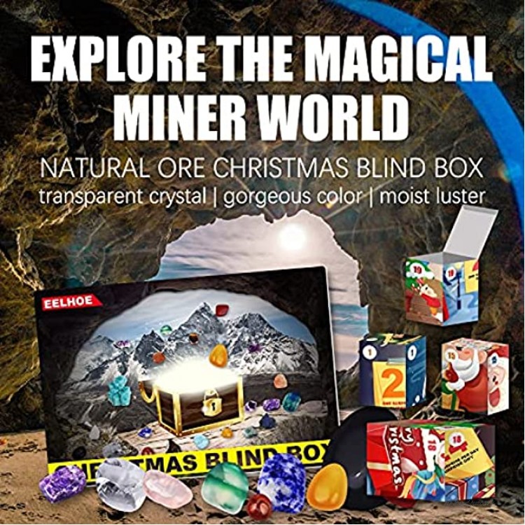 WENDAO Calendrier de l'Avent 2021 pour enfants Rock Mineral et Fossil Collection Activity Kit DIY Rocks Boîte cadeau de Noël pour enfants DIY Jouets créatifs Cadeau Artisanat A