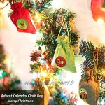 Yisscen Calendrier de l'Avent Sac en Tissu 24 DIY Sachets en Jute pour Calendrier de l'Avent à Remplir Noël Cadeaux Sacs Pendentifs de décorations Sacs
