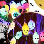 5 Pièces Guirlandes Lumineuses Halloween Lumière Halloween Effrayante avec 100 LED Guirlandes de Lumière Yeux Chauve-Souris Crâne Citrouille Halloween 49,2 Ft Lumières Décoratives à Piles