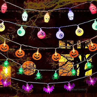 5 Pièces Guirlandes Lumineuses Halloween Lumière Halloween Effrayante avec 100 LED Guirlandes de Lumière Yeux Chauve-Souris Crâne Citrouille Halloween 49,2 Ft Lumières Décoratives à Piles