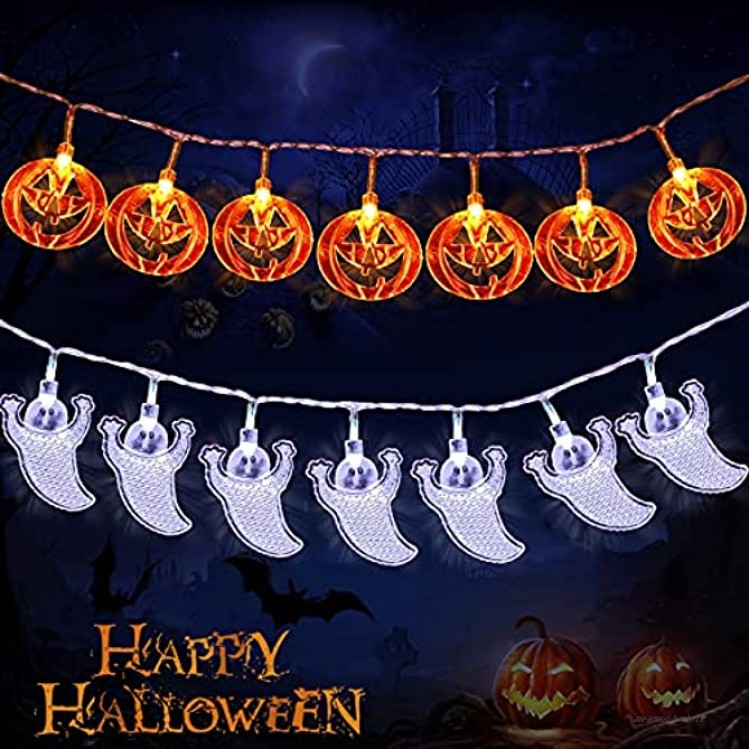 Amzeeniu Guirlandes Lumineuses Halloween 3M 20 LED Guirlande Lumineuse Lot de 2 Fantôme Extérieur Citrouille Chaîne Lumineuse à Piles,pour À l'intérieur et à l'exterieurDécorations Fête d'halloween