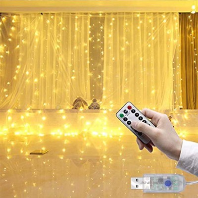 Baiwka LED Rideau Lumières 3m X 3m Fée Guirlande Lumineuse avec 300 LED Et 8 Modes Télécommande pour Rideau De Mariage Patio Extérieur Intérieur Fête De Noël Jardin Chambre Décoration