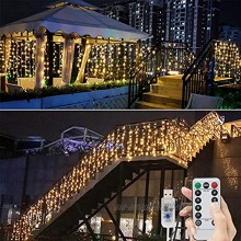 BLOOMWIN Rideau Lumineux 8 Modes avec Télécommande 6M*1M 300 LEDs Extérieur Intérieur Lumineuses avec Crochets USB LED Guirlandes Lumineuses pour Décoration Noël Mariage Maison Jardin Blanc Chaud