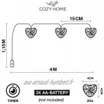 CozyHome Guirlande lumineuse LED en forme de cœur – Batterie de 5 m avec minuteur | 20 cœurs blanc chaud | LED cœur Tumblr décoration pour : chambre à coucher coiffeuse | Guirlande lumineuse à piles